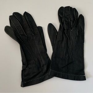 Vintage Black Leather Driving Gloves Clubwear Embroidered Kid Gloves